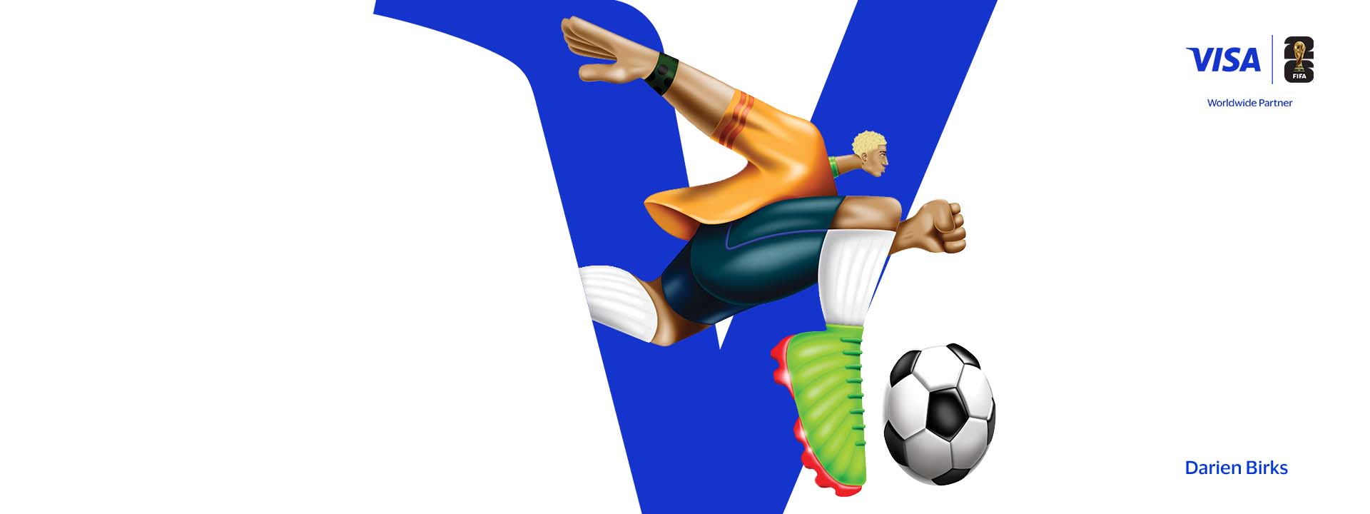 Artwork by Darien Birks, a Texas‑based artist, created for Visa’s Reimagine FIFA World Cup 2026 collaboration.